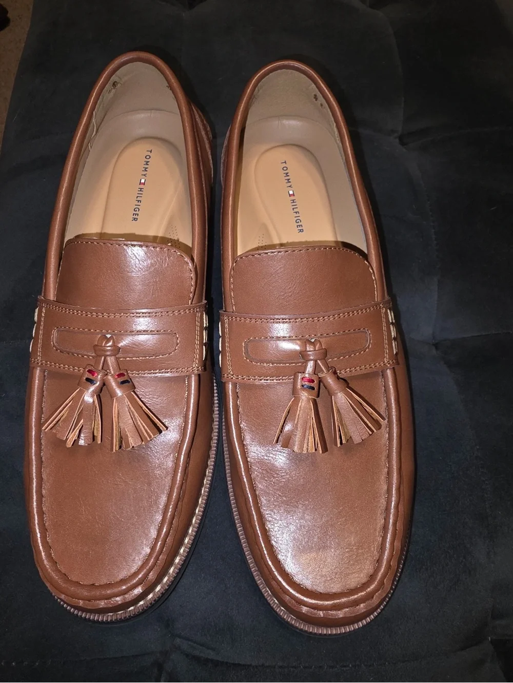 Tommy Hilfiger Men’s Tan Leather Tassel Penny Loafers